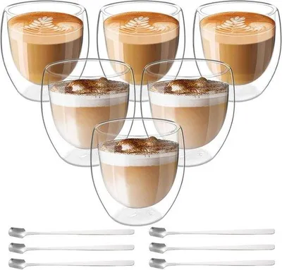 Produktbild von Doppelwandige Espressotassen-Set 6x80ml mit Löffeln