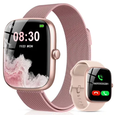Produktbild von Smartwatch Damen mit 2 Armbänder HD Smart Watch mit Bluetooth-Anruf IP68 Damen mit SpO2 Pulsmesser Schlafmonitor Stressüberwachung 120+ Sportmodi