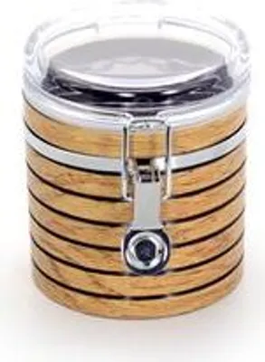 Produktbild von Dose „Loui", 150 g rund, Kunststoff mit Aroma-Bügelverschluss in Holzoptik, H 11,5 cm, Ø 10 cm