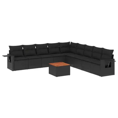 Produktbild von vidaXL 10-tlg. Garten-Sofagarnitur mit Kissen Schwarz Poly Rattan