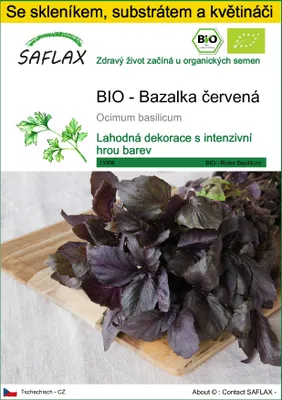 Obrázek produktu pro SAFLAX Kultivační sada - BIO - Bazalka červená - Ocimum basilicum - 400 Semena - S mini skleníkem, pěstebním substrátem a 2 květináči