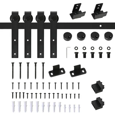 Produktbild von Schiebetür Komplettset 183 cm, Schiebetürsystem Doppelschiebetür, Laufschiene Kohlenstoffstahl, Schwarz | bis 45,3 kg | 15–30 mm