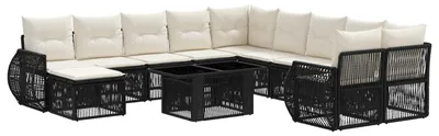 Produktbild von vidaXL Gartensofa-set 12 stk. Schwarz und Cremeweiß Poly-Rattan