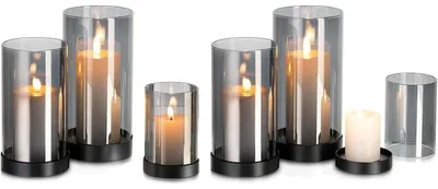 Obrázek produktu pro Sada 6 skleněných svícenů, velké, černé, vhodné pro svíčky typu "stumpen", moderní design, ideální pro venkovní použití, do zahrady, obývacího pokoje, jako dekorace