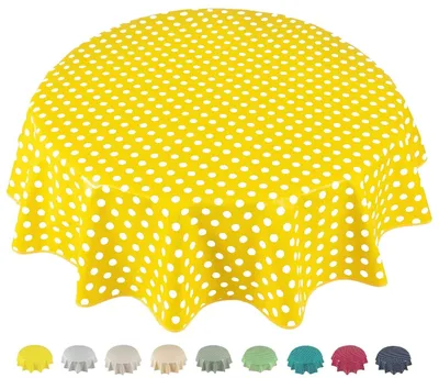 PVC Tischdecke rund 140 cm gelb gepunktet