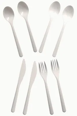 Produktbild von 4000 tlg. Mehrweg-Besteckset -PP, weiss: 1000 Kaffeelöffel, 1000 Löffel, 1000 Messer, 1000 Gabel