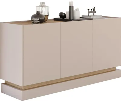 Produktbild von MIRJAN24 Sideboard Zarpant K160 3D, Kommode mit drei Drehtüren (Farbe: Sandbeige / Eiche Cremona)