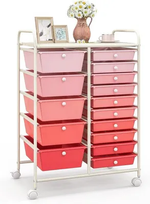 Immagine prodotto di Cassettiera con rotelle e 15 cassetti impilabili, struttura in metallo, 63x37x87 cm, per ufficio