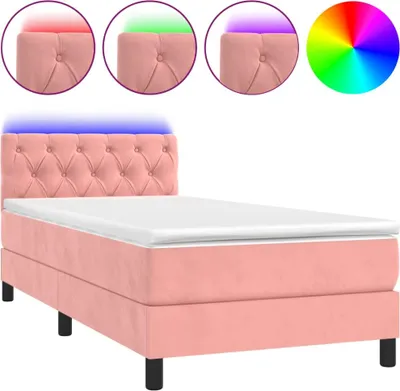 Produktbild von vidaXL Boxspringbett mit Matratze & LED Rosa 80x200 cm Samt