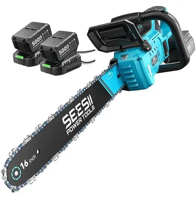 Obrázok produktu pre Akumulátorová reťazová píla – bezuhlíková motorová píla – 40 V – 2000 W – 40,6 cm reťaz – automatické mazanie reťaze – 2 x 5,0 Ah batérie
