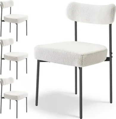 Produktbild von 4er Set Esszimmerstühle Weiß - Küchenstühle mit Gebogener Rückenlehne - Moderner Seitenstuhl
