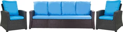 Produktbild von Gartenkissen Set für Polyrattan Blau – Sitzkissen 170x60 cm + 4x Rückenkissen 56x50 cm – Auflagen für 4-5 Sitzer Gartensofa & Gartenstuhl/Sessel