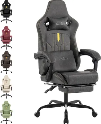 Produktbild von Gaming Stuhl Ergonomischer Computerstuhl mit Fußstütze Lendenwirbelstütze Grey