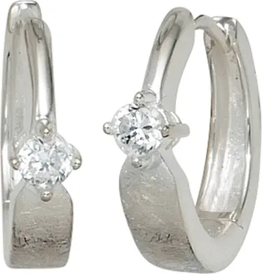 Produktbild von JOBO Creolen 925 Sterling Silber rhodiniert teileismatt 2 Zirkonia Ohrringe