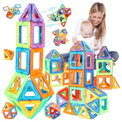 Produktbild von Valle Verde Magnetische Konstruktionsbausteine, Magnetblöcke- Lernspielzeug, Motorikspielzeug, STEM - Kinder ab 3 Jahre - 38-TLG. Set