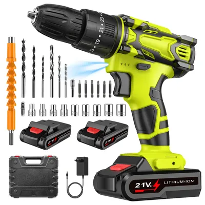 Produktbild von Akku-Bohrschrauber - 3-in-1-Schlagbohrer - 21 V - 42 Nm - 2 Geschwindigkeiten - 1500 U/min - 25+3 Drehmomenteinstellungen - 2 Grüne Akkus