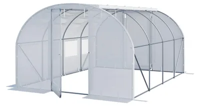Image de Serre tunnel Premium TOOLPORT 3x4m avec porte pivotante, bâche PE 180 g/m² blanc transparent