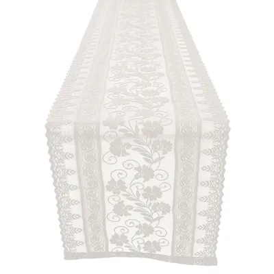 Produktbild von 2 Stück Spitze Tischläufer mit Blumenmuster, Vintage Tischläufer Tischdeko, Weiß 30 x 150cm