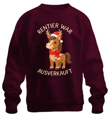 Immagine prodotto di Felpa unisex con renna, corna di cavallo e motivo natalizio, esaurita, color bordeaux, taglia S