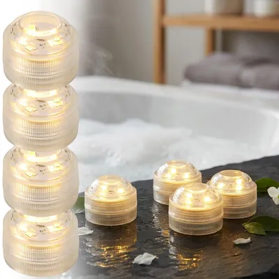 Produktbild von 4er-Set LED-Teelichter warmweiss, IP68 wasserdicht für Pool, Badewanne, Dekoschale, Unterwasser-Licht, Garten-Deko - tauchbar & stimmungsvoll
