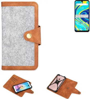 Produktbild von K-S-Trade Handyhülle kompatibel mit UMIDIGI A7 Pro Schutzhülle Filz-Hülle Kunst-Leder hellgrau braun (1x)