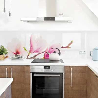Produktbild von Küchenrückwand Blumen selbstklebend - 0.35 mm Wandpaneel wasserfest Design rosa Motiv Spritzschutz fugenlos