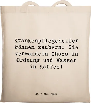 Produktbild von Mr. & Mrs. Panda Tote Bag Spruch Krankenpflegehelfer Zauberer - Transparent - Geschenk, Tragetasche, Wasser in Kaffee, Einkaufstasche, Berufsalltag, Wertschätzung, Tasche