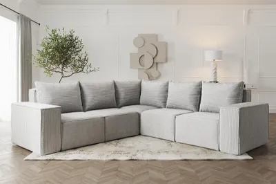 Produktbild von Ecksofa Designersofa ESTELLE in Stoff Poso Hellgrau Seite Universal
