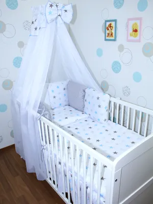 Produktbild von Baby Bettwäsche Bettset MINKY mit 6 x Kissen - 6 teilig -Nestchen Chiffon Himmel - 09. CH09