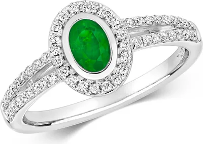 Produktbild von Eleganter 18 Karat (750) Weißgold Cluster Damen - Diamant Ring Brillant-Schliff 0.28 Karat HI - SI mit Smaragd, 54 (17.2); TRS2378RSN