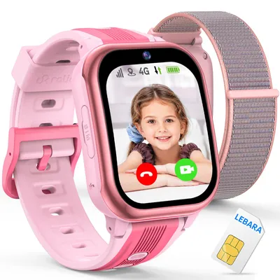 Produktbild von Ralio R5 Plus Smartwatch Kinder mit Lebara SIM-Karte & gebogenem Ultra-HD-Display, rosa, GPS-Tracker Kinderuhr für Mädchen Jungen– Geschenk für Kinder