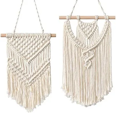 Produktbild von 2 Stück Makramee-Wandbehang kleine gewebte Wandteppiche Wandkunst Dekoration schön für Boho-Heimdekoration Wohnung Kinderzimmer Party Dekorationen