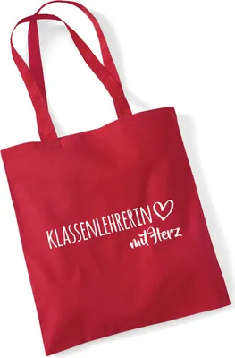 Produktbild von Huuraa Jutebeutel Klassenlehrerin mit Herz 10 Liter Classic Red Baumwolle Tasche Geschenkidee