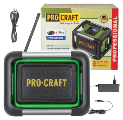 Zdjęcie produktu dla Procraft PJS20bb – radio budowlane z akumulatorem 20 V, 80 W, FM, DAB+, Bluetooth, wersja solo – bez akumulatora, bez ładowarki