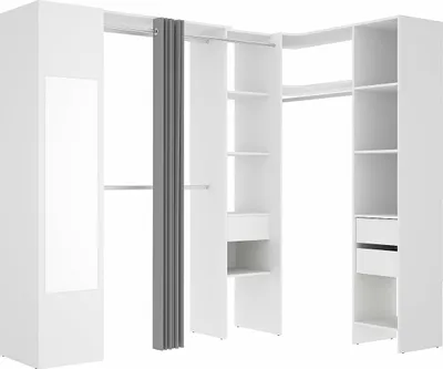 Produktbild von Eckschminktisch mit 1-türigem Vorhang - Spiegel - Länge 231 cm - weiß und grau - BERTRAND
