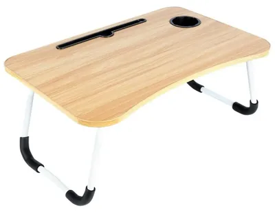 Obrázek produktu pro Skládací noční stolek – stolek na notebook a snídani – vhodný pro tablety – rozměry 61,5 x 40 x 26 cm – barva: hnědá