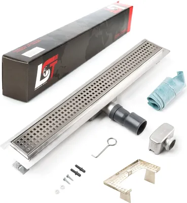 Produktbild von Duschrinne Quadrate 600x70mm Ablaufrinne Duschrost mit Edelstahl Siphon Haarsieb