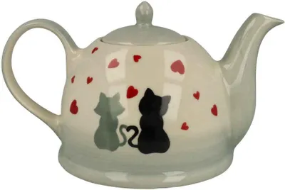 Produktbild von Teekanne Colette aus robustem Steinzeug mit Katzenpärchen-Motiv, 1,5 Liter Fassungsvermögen
