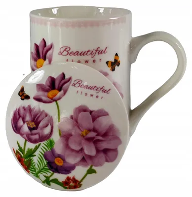 Produktbild von Tasse mit Keramik-Teefilter und Deckel, mit Blumenmuster, 320 ml, Geschenk
