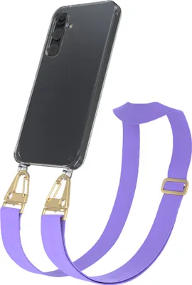 Produktbild von EAZY CASE - Hülle mit Band für Samsung Galaxy A35, Handyhülle mit Umhängeband, Silikonhülle transparent, Handykette in Violett