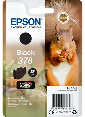Zdjęcie produktu dla Epson Squirrel Singlepack Black 378 Claria Photo HD Ink, Standardowa wydajność, Czarny, Tusz na bazie pigmentu, 5,5 ml, 1 szt., 240 stron(y)