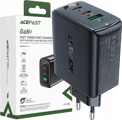 Immagine prodotto di Caricatore rapido Acefast Gan (2Xusb-C / Usb-A) Pps / Pd / Qc4+ 65W Nero (A41)