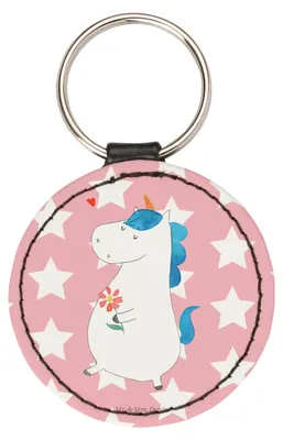 Produktbild von Mr. & Mrs. Panda Schlüsselanhänger Einhorn Spaziergang - Rot Pastell - Geschenk, Deko, Freundin, Motivation, schlüsselbund anhänger, Glitzer, Taschenanhänger, Mutter