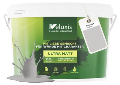 Produktbild von Wandfarbe Hellgrau Grau Creme Matt Innenfarbe – Deckkraft Klasse 1, VOC-frei, Ohne Grundierung, Tropfarm – Wohnzimmer & Schlafzimmer – 2,5L – Veluxis (Sprat Fish)