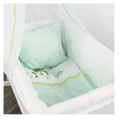 Produktbild von ALVI Baby-Bettset „Dinosaurier“ – Bettwäsche 100x135 & 40x60, Nestchen, Himmel – Grün/Weiß