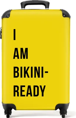 Produktbild von NoBoringSuitcases.com® Koffer Handgepäck Trolley Rollkoffer Kleine Reisekoffer mit 4 Rollen - Zitat - Ich bin bereit für den Bikini - Gelb - Cabin Size < 55x40x23 cm & 55x40x20 cm - Fotokoffer - Kabinenkoffer - BoardgepäckHandgepäck Koffer 55x35x20 cm, 36L,