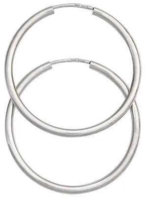 Image de Boucles d'oreilles créoles, diamètre 30 mm, en or 585 (or blanc), modèle rond et fin, bijoux pour femmes