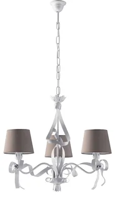 Image de Lustre Lucy Fer Blanc, Déco Shabby Chic, Abat-Jour Pvc Gris Tourterelle D.59 Cm, 3 Lumières Look Rétro Délicat