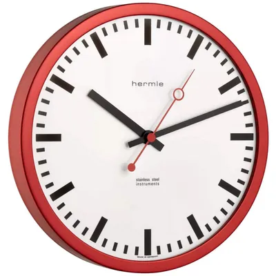 Produktbild von Hermle 30471-362100 Bahnhofsuhr Grand Central rund rot Zahlenbild Schwarze Balken, EAR