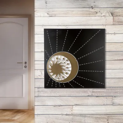 Image de Gilde Wandrelief, quadratisch, "Luminary", Mondmotiv, Sonnenmotiv, Sternmotiv, Metall, schwarz, VE 2, L. 1 cm, B. 60 cm, H. 60 cm 59823 4063387598238
